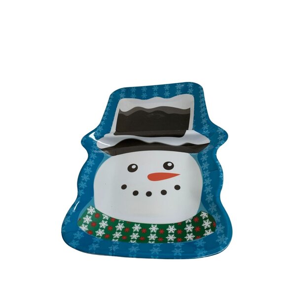 Melamine Snowman Shaped Tray Platter Serving Blue Green White 13.75 in Length - Picture 1 of 2